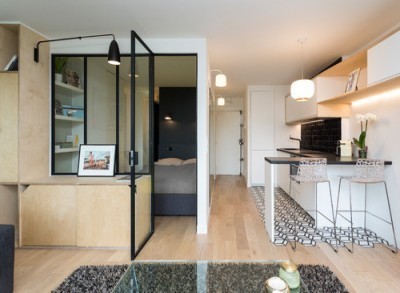 Rénovation de studio avec verrière séparative à Pleine-Fougères
